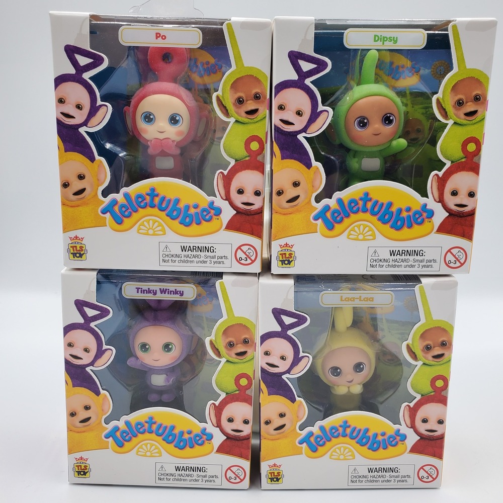 Teletubbies CheeBee Flocked Figure Set Tinky Winky Dipsy Laa-Laa Po TLS TOY 4pk